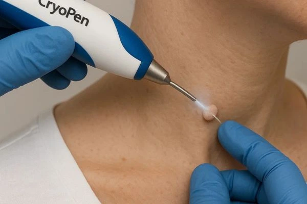 Person receiving cryotherapy Lowestoft for skin tag removal