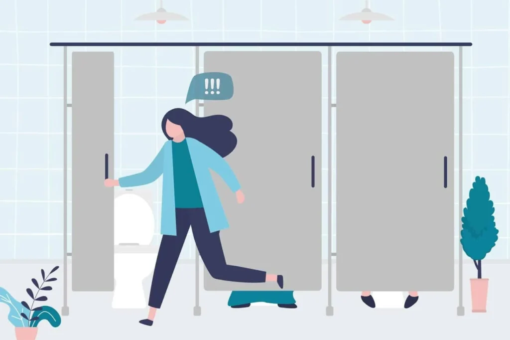 graphic of Urine incontinence Lowestoft woman running to the toilet.