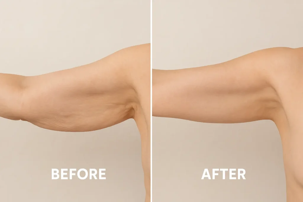 Picture of LA LIPO Lowestoft before and after results of skin tightening treatment on the upper arms.